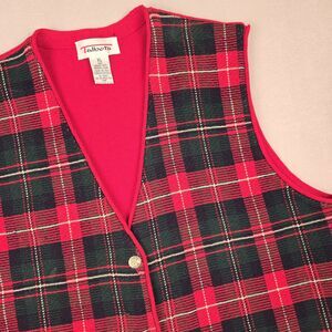 Talbots Women's Red Plaid Tartan Vest Size XL 100% Merino Wool Made in Italy Red